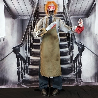 Haunted Hill Farm 5.6-Ft. Animatronic Zombie Carver with Movement, Sound, and Light-Up Eyes for Scary Halloween Decoration