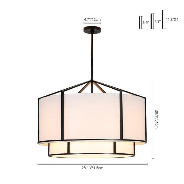 America Traditional 6-Light Two-layer Drum Fabric Pendant Chandelier - 28.1in