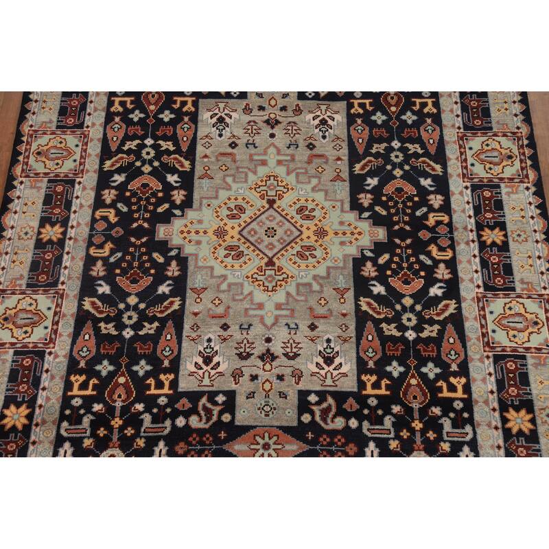 Hand Knotted Oriental 100% Wool Carpet Traditional Tribal Navy Blue & Blues Heriz (serapi) Area Rug - 9' 10'' X 8' 0''