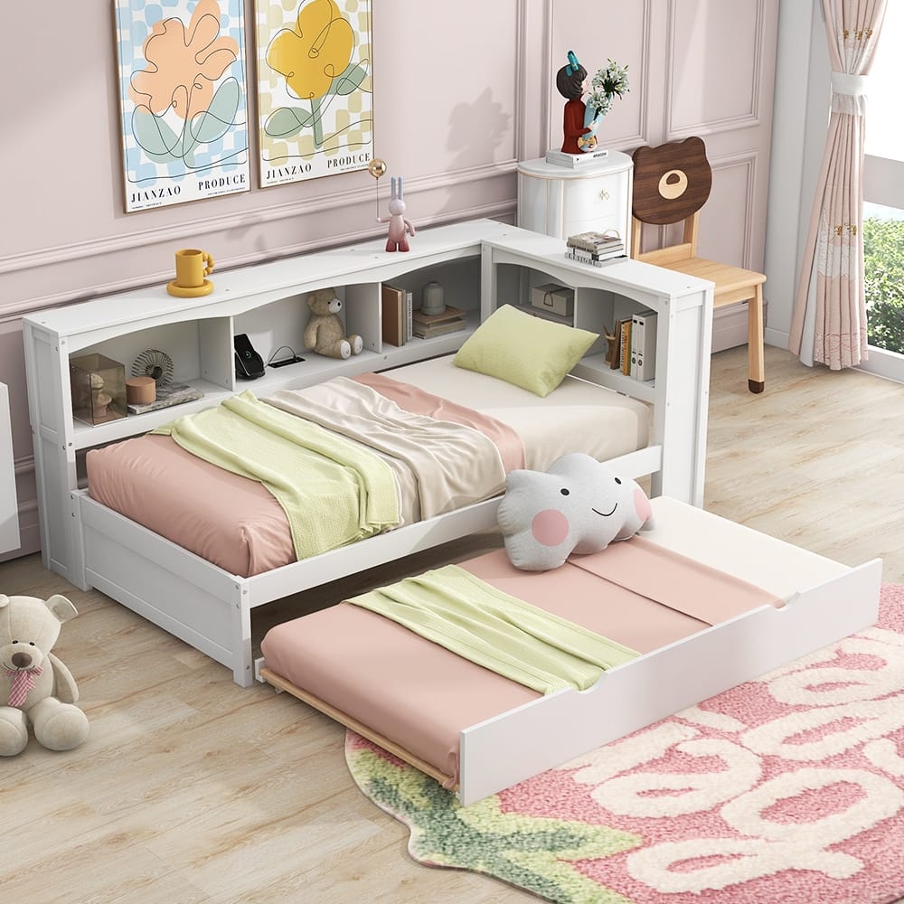 Multifunctional Twin Daybed with Pull-Out Trundle and USB Charging Station