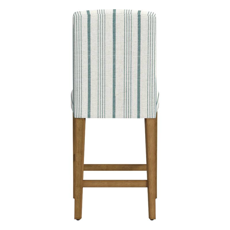 Pior Counter Stool Chair, Blue and White Stripe, Brown Wood Legs