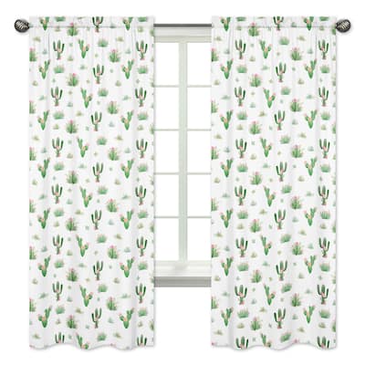 Sweet Jojo Designs Pink Green Boho Watercolor Cactus Floral Collection 84-inch Window Treatment Curtain Panel Pair