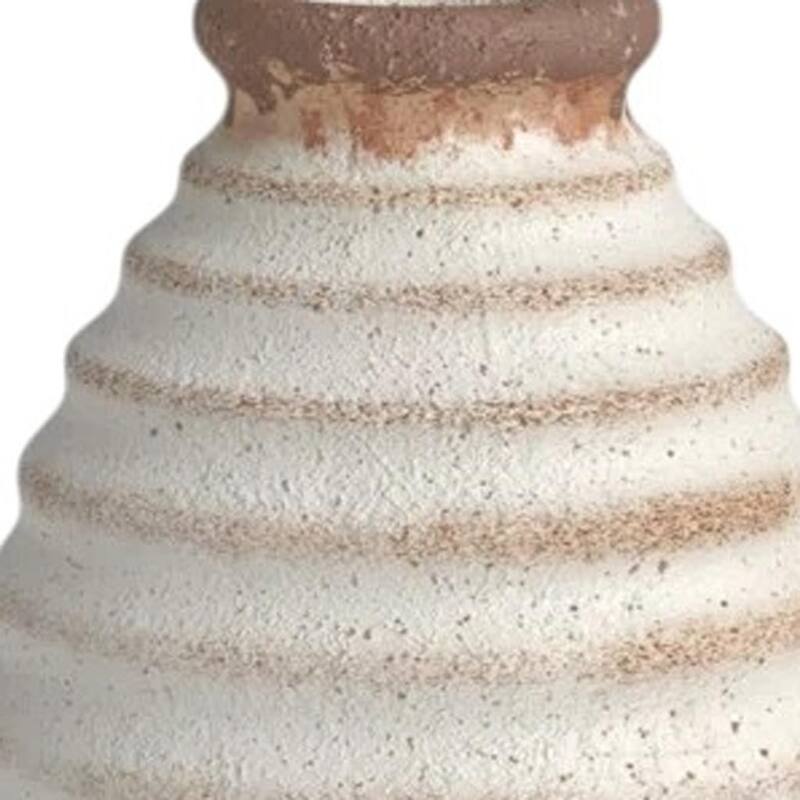 11" Ivory And Brown Round Ceramic Table Vase - 7.70