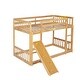preview thumbnail 13 of 18, Twin Over Twin Floor Bunk Bed, Playhouse Floor Bunk Bed with Climbing Ramp, Ladder, Safety Guardrails
