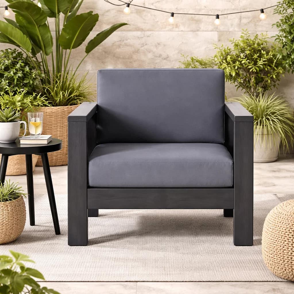 Siyal Outdoor Club Accent Chair Set of 2, Soft Dark Gray, Acacia Wood