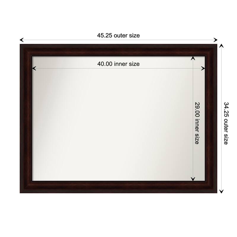 Coffee Bean Brown Framed Non-Beveled Custom Wall Mirror, Bathroom Vanity Mirror - Outer Size: 45.25 x 34.25