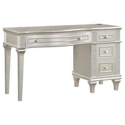 Evangeline 4-drawer Vanity Desk Makeup Table Silver Oak