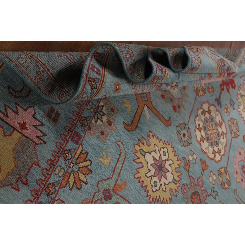 All-Over Blue Oushak Oriental Area Rug Handmade Wool Carpet - 9'2" x 11'9"