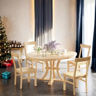 5-Piece Rustic Round Pedestal Extendable Dining Table Set with 15.7 ...