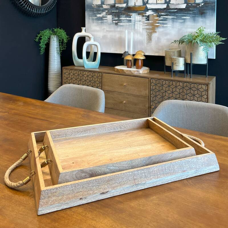 Caydence Rectangle Wood Trays, Set of 2 - 24.5" x 17" x 2.5"