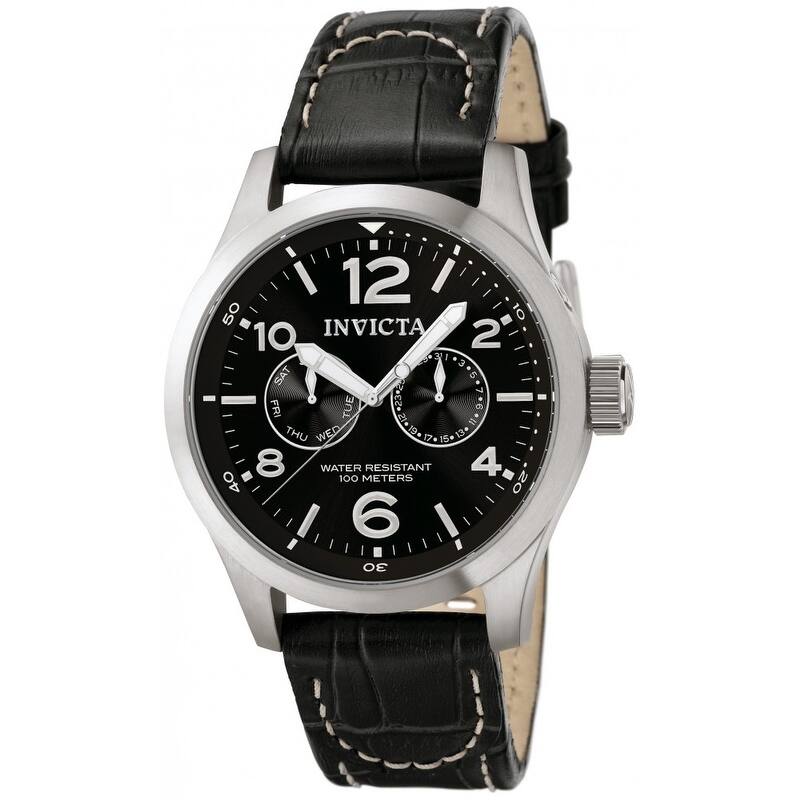 Invicta Men's 'Invicta II' Black Dial Calf Leather Strap Watch
