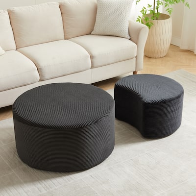 Modern Nesting Coffee Table Set of 2 – Round Upholstered Ottoman-Style Tables for Living Room, No Assembly Required‌