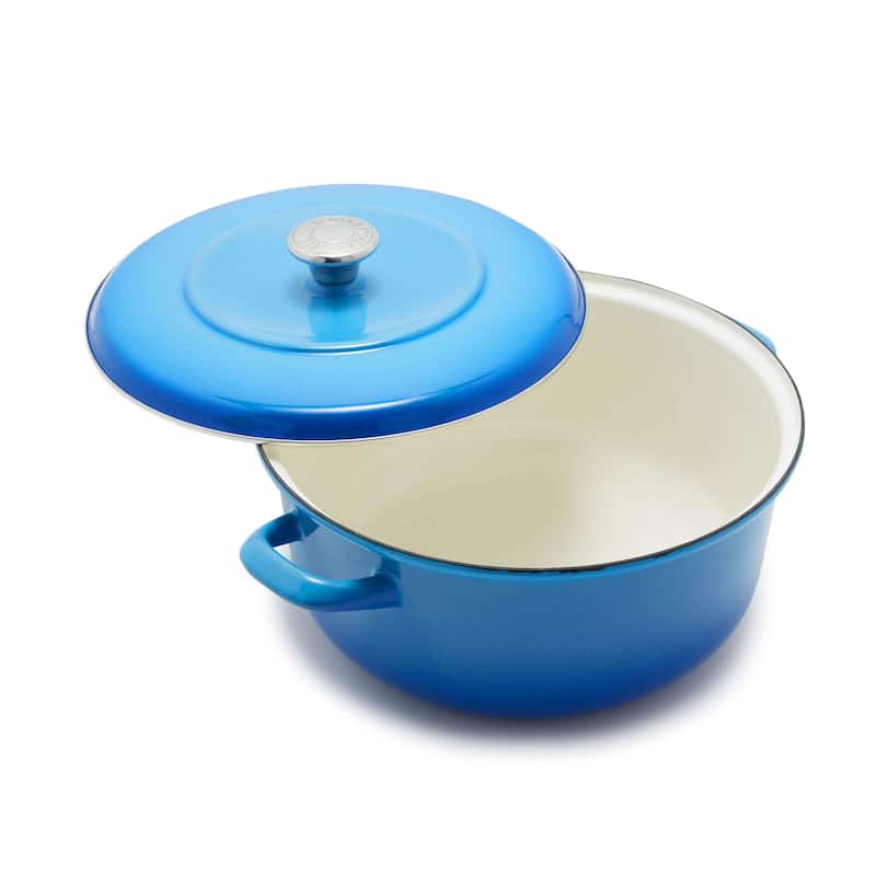 Merten & Storck German Enameled Iron, Round 5.3QT Dutch Oven Pot with Lid - Azure Blue