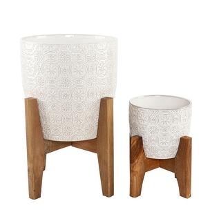 Mid-Century 10" & 6.6" Cathedral Ceramic planter on Stand ， SET OF 2