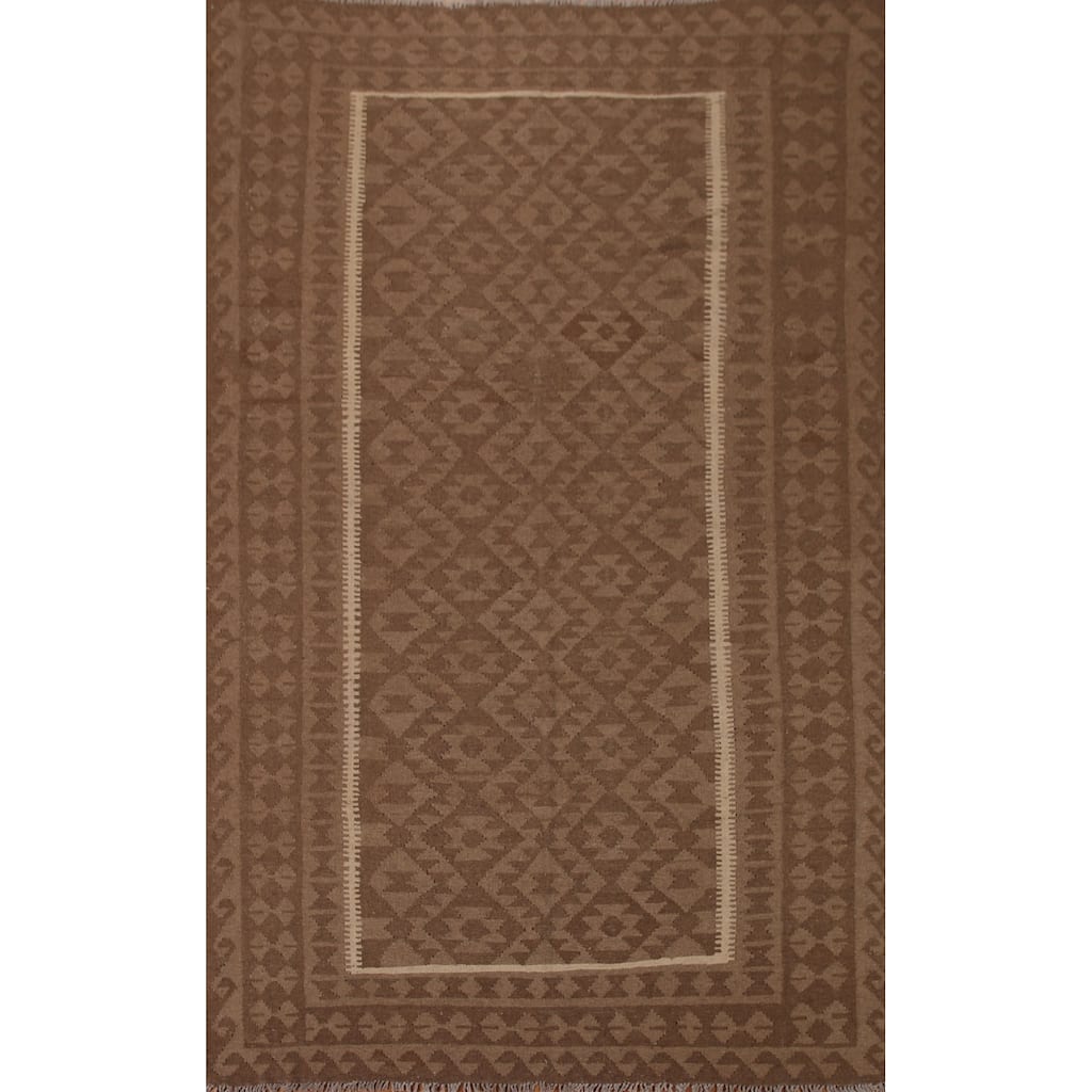 Brown Kilim Geometric Area Rug Flat-weave Oriental Wool Carpet - 6'6"x 9'8"