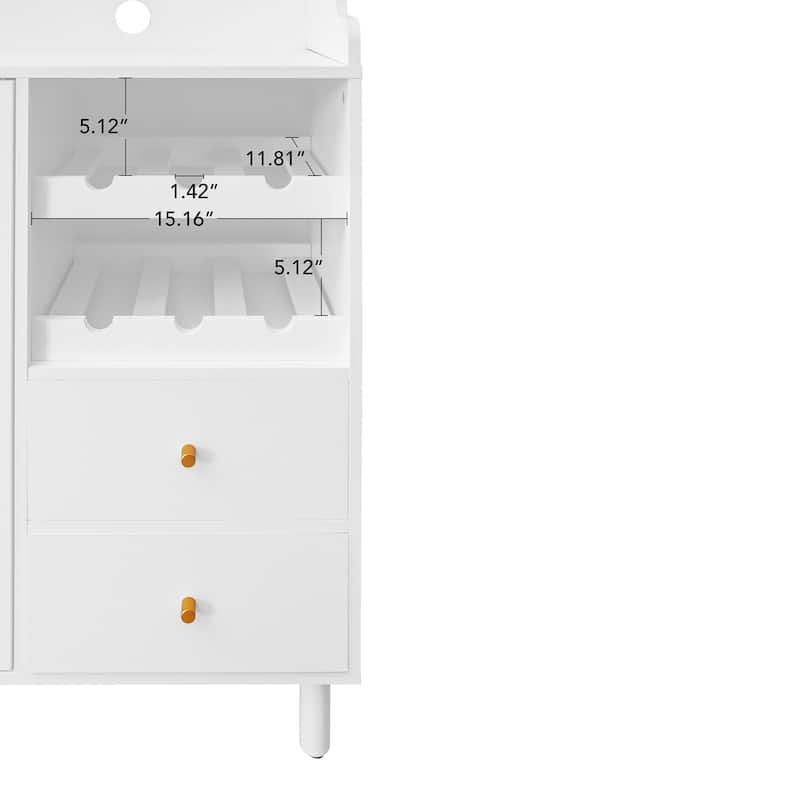 Roomfitters Accent Storage Cabinet with Rattan Doors, Buffet Sideboard with Wine Rack and Drawers, White