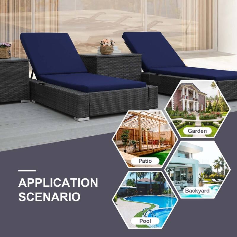 FINCATI Outdoor Oversized Chaise Lounge Chair, 500 lbs Luxury Patio Adjustable 5-Position Wicker Lounger for Pool (Set of 2)