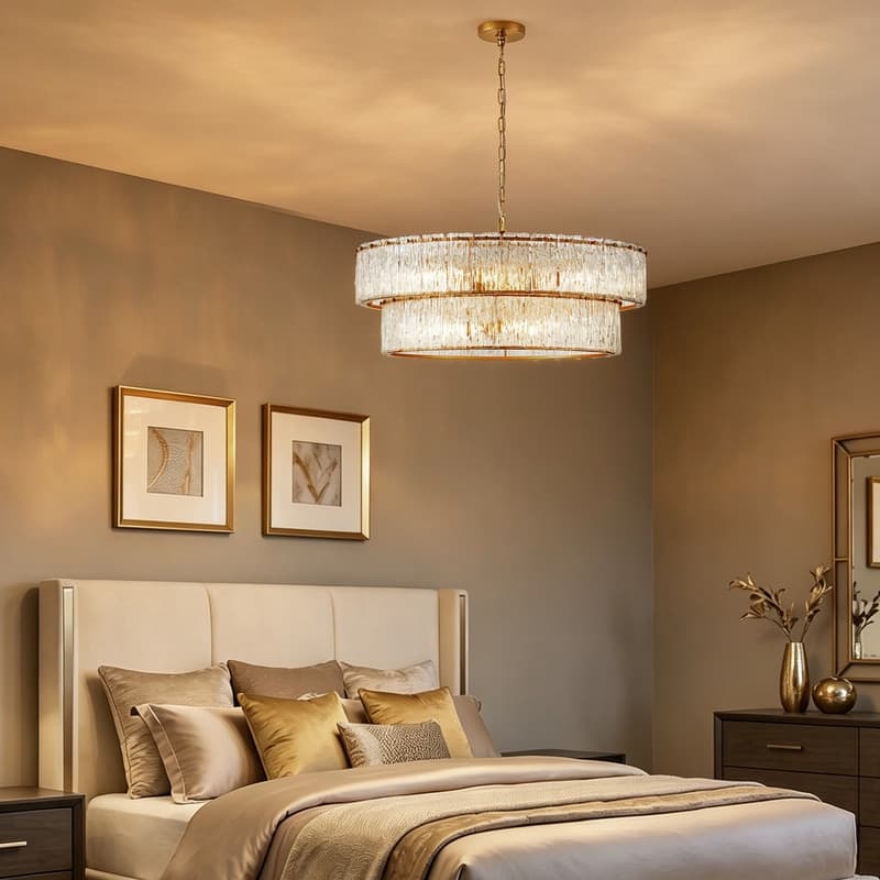 KAWOTI 2-Tier Modern Glam Chandelier with Textured Glass