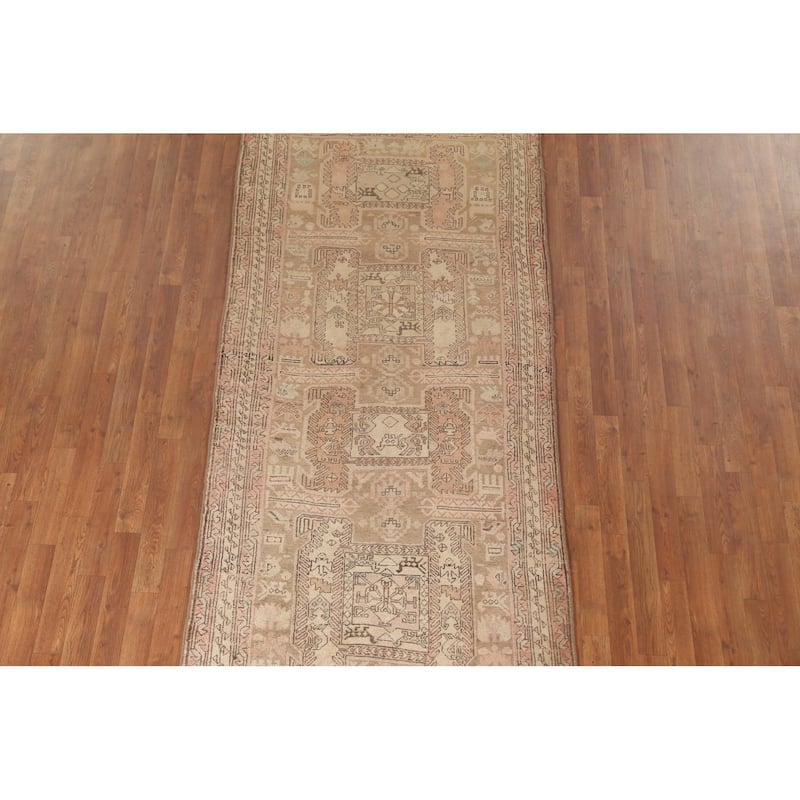 All-Over Ardebil Persian Vintage Runner Rug Handmade Wool Carpet - 3'10"x 10'3"
