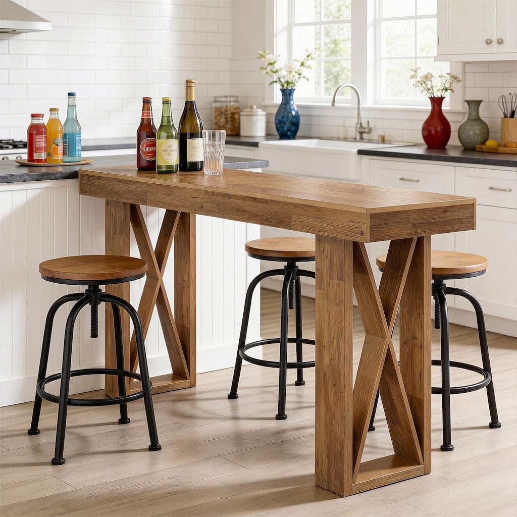 63-inch Bar Table, Counter Height Pub Table with Wooden X-Shaped Frame