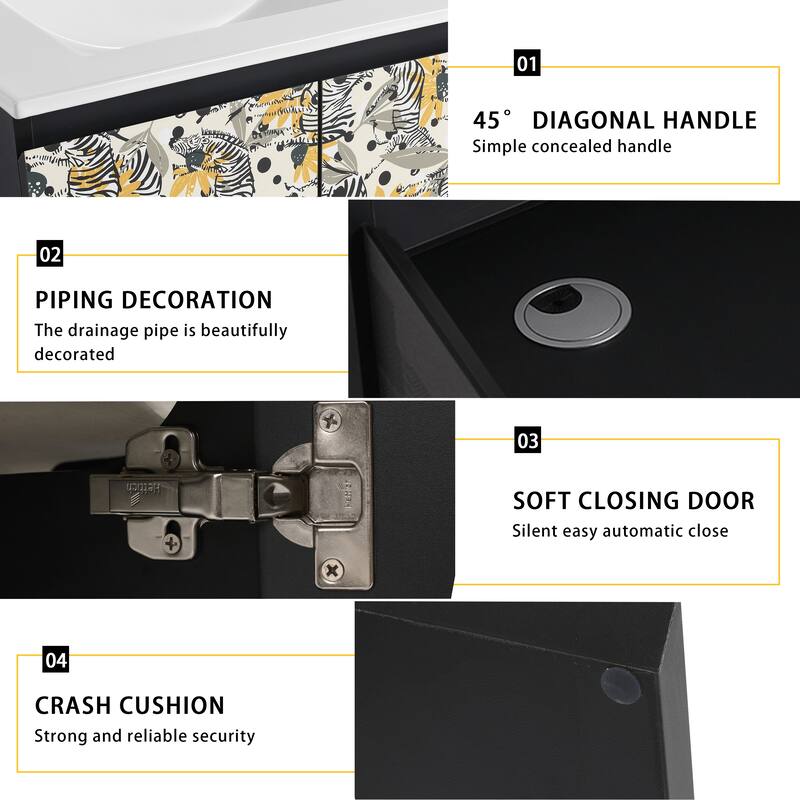 24" Floating Wall-Mounted Bathroom Vanity with Soft-Close Doors, Ceramic Sink, Eco-Friendly Plywood Base