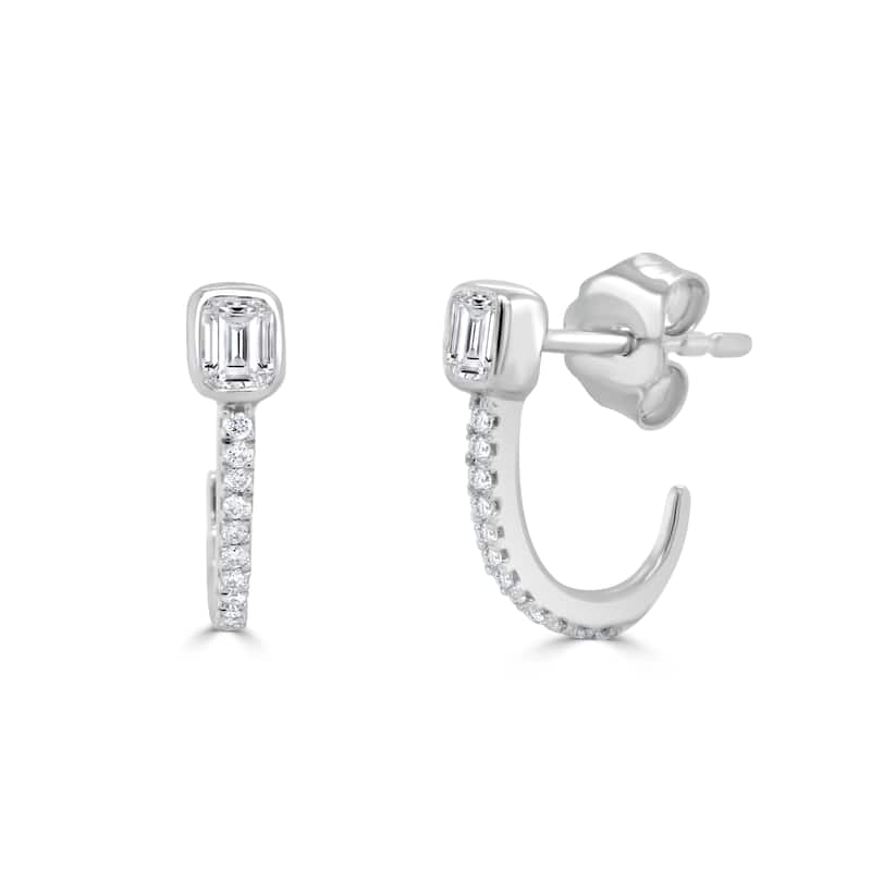 Joelle Collection 14K Yellow Gold Emerald Cut And Round Diamond Hook Earrings - White