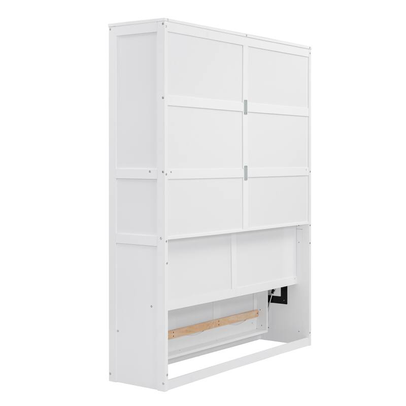 Foldable Wall Bed Queen Size Murphy Bed with 2 Layer Storage Shelves