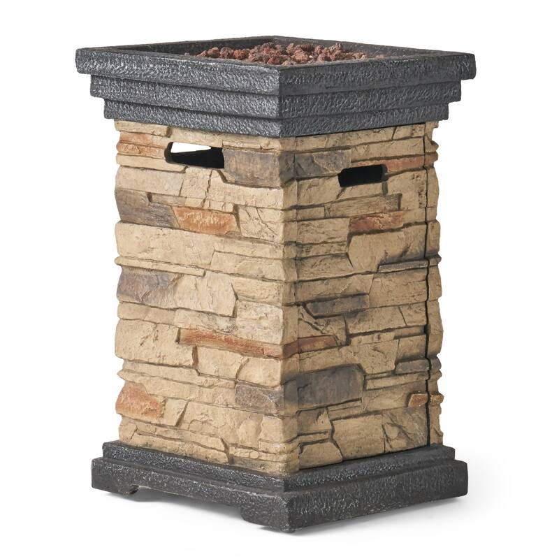 Roomfitters Outdoor Gas Fire Pit with Realistic Stone-Look Magnesium Oxide Column, Weather-Resistant Patio Heater, Beige