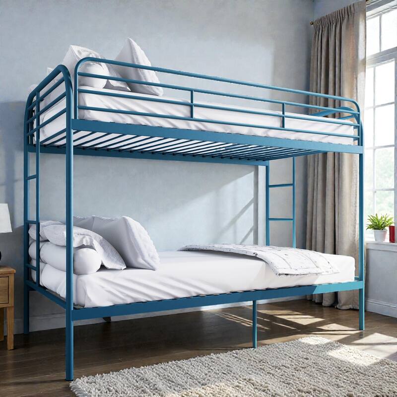 Twin Over Twin Metal Bunk Bed with Dual Ladders, Full Length Guardrails, Heavy Duty Frame, No Box Spring Needed