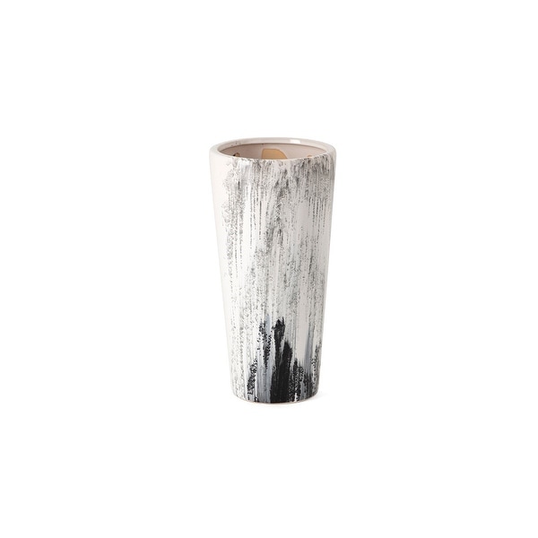 11" White and Black Pele Handcrafted Small Tabletop Vase - N/A