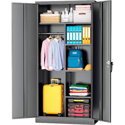 72" Lockable Metal Wardrobe Armoire Closest Storage Cabinet with Adjustable Shelves and Hanging Rod