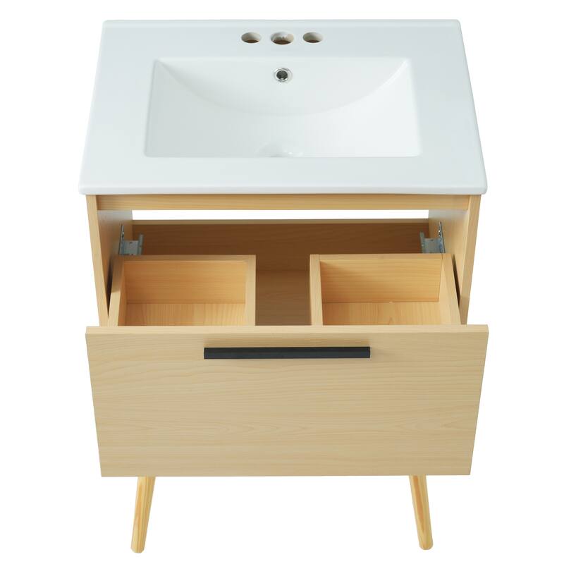 GDFStudio - Elias 24" Bathroom Vanity with Sink, Freestanding Cabinet with Drawer and Open Storage