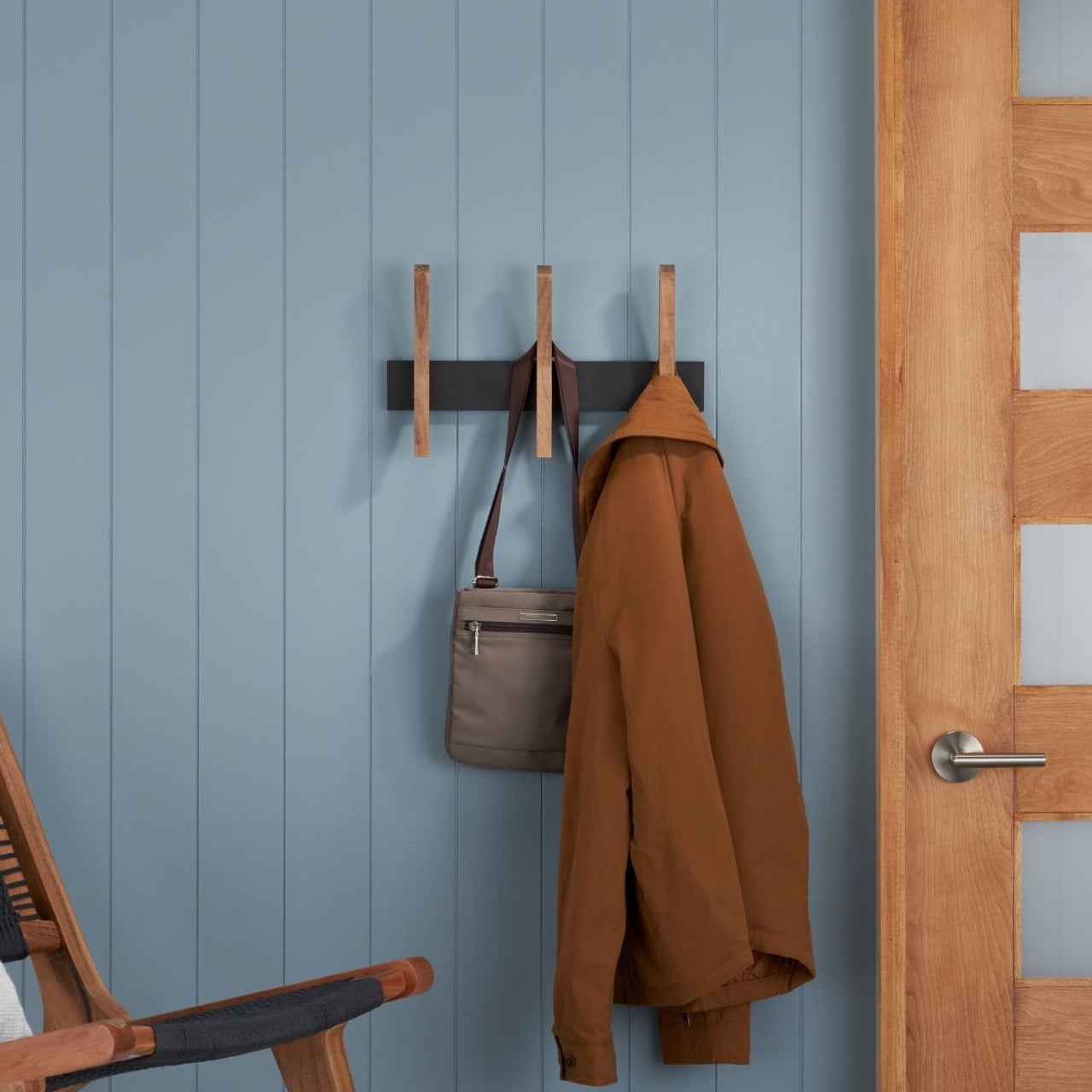 DRAKESTONE | Mid-Century Coat Rack w/ 3 Wooden Hooks | Walnut