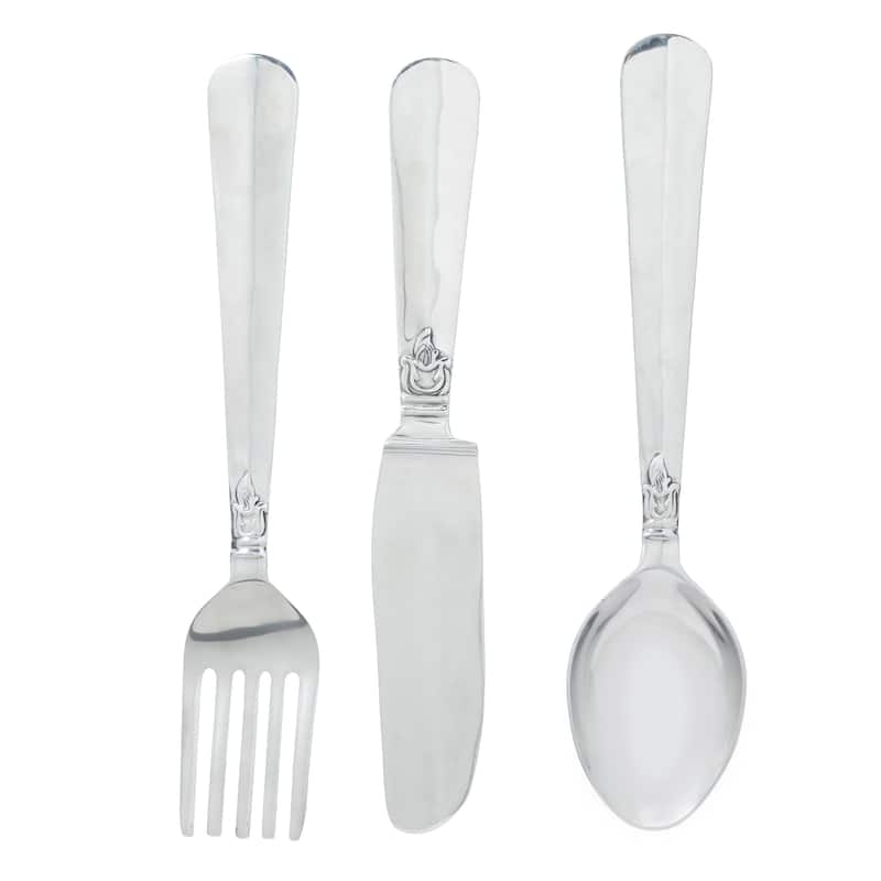 Aluminum Metal Large Knife, Spoon, and Fork Utensils Wall Decor (Set of 3) - Silver or Copper