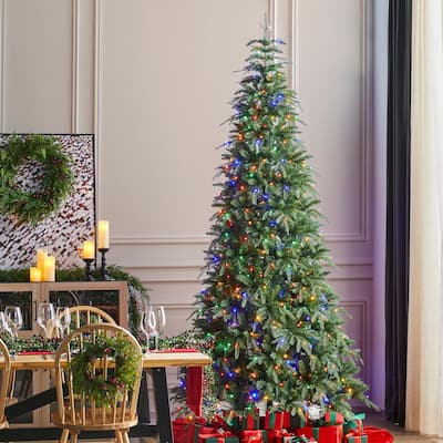 Glitzhome 7.5FT/9FT/11FT/15FT Pre-Lit Green Slim Fir Artificial Christmas Tree with Remote Control