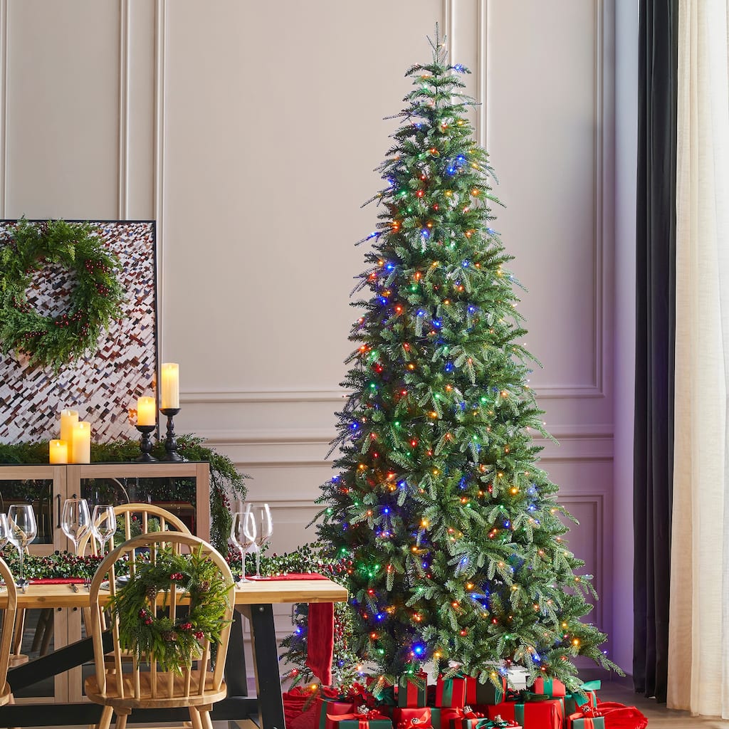 Glitzhome 7.5FT/9FT/11FT/15FT Pre-Lit Green Slim Fir Artificial Christmas Tree with Remote Control