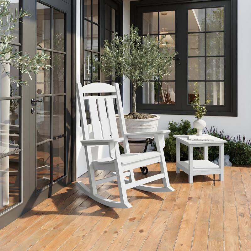 Pecan Traditional Porch Rocker - Classic Hdpe Poly Lumber For Porch (Excluding the table)