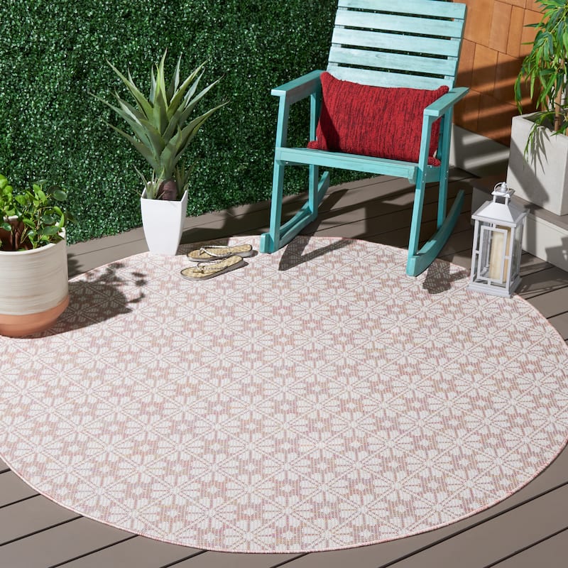 Martha Stewart by SAFAVIEH Matty Indoor/ Outdoor Rug - 6'5" Round - Light Pink/Multi