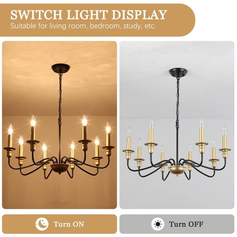 8-Light Rustic Candlestick Island Chandelier Linear Chandelier Lighting for Kitchen Island