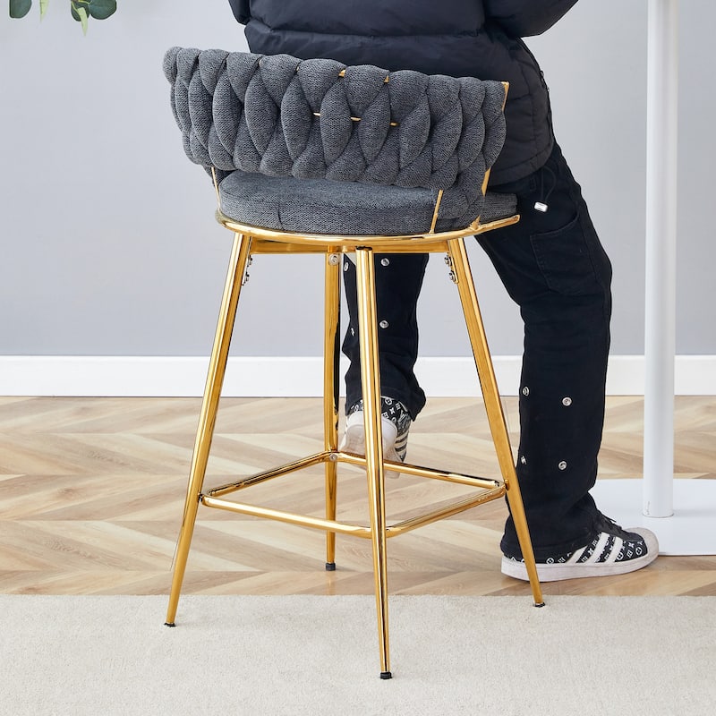 Two-Piece Rotating Swivel Chair, Cotton And Linen Soft Seat, Golden Metal Legs, Rust-Proof And Wear-Resistant