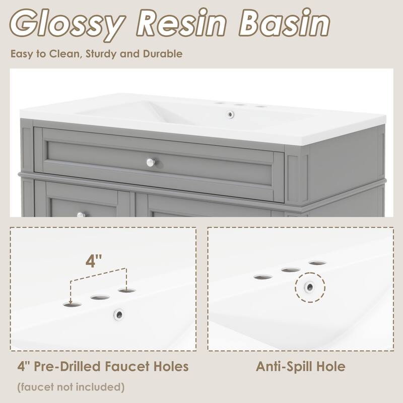 36"Wall Mounted Bathroom Vanity with Resin Sink