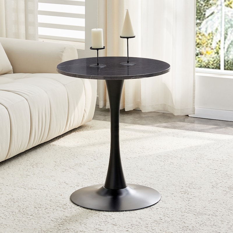 Round Tulip Dining Table, Kitchen Table with Thickened Tabletop, Bistro Table Circle Table Coffee Table - Black+Gery