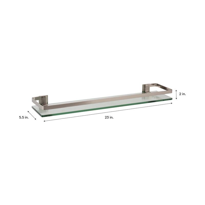Organize It All Glass Shelf with Rail in Nickel - 23.00 x 5.50 x 2.00