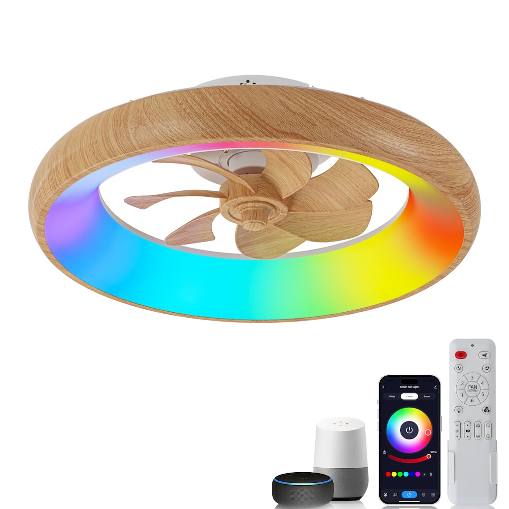 C Cattleya 20in Dimmable LED RGB Smart Ceiling Fan with Light and Voice/App/Remote Control