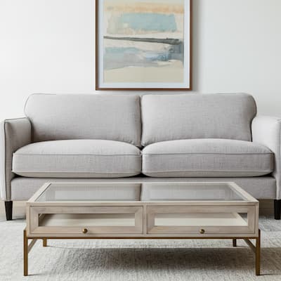 HomeRoots 44" Off White Clear And Gold Solid Wood Glass And Iron Storage Coffee Table - 43.5' X '15' X '43.5