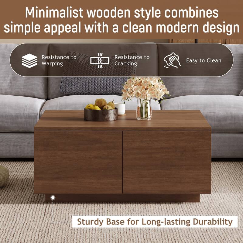 Elegant Square Coffee Table with 4 Spacious Drawers by Harper&Bright Designs