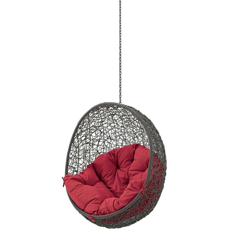 Balmoral Outdoor Grey Rattan with Red Cushioned Hanging Swing Chair