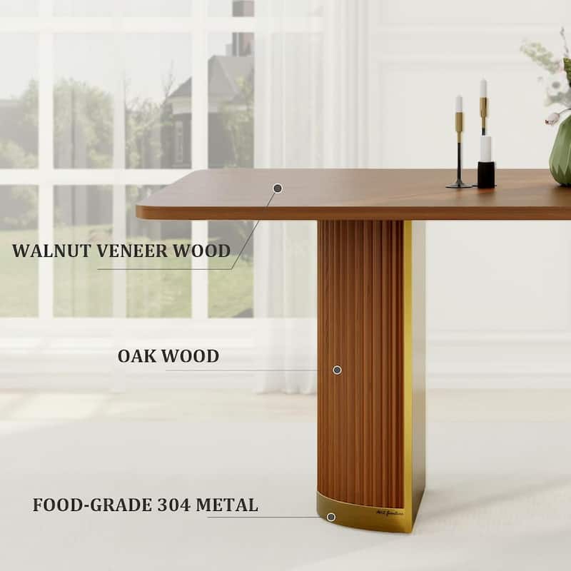 Mid Century Modern Solid Wood Dining Table with Double Pedestal Base