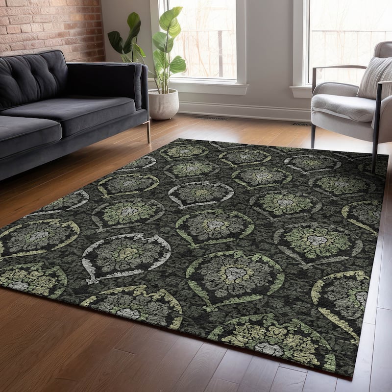 Machine Washable Indoor/ Outdoor Chantille Traditional Damask Rug