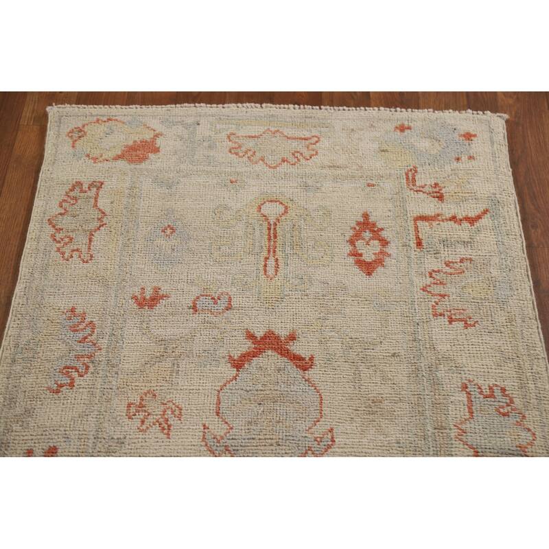 Hand Knotted Oriental 100% Wool Carpet Transitional All-Over Beige & Ivories Oushak Runner Rug - 17' 7'' X 2' 5''